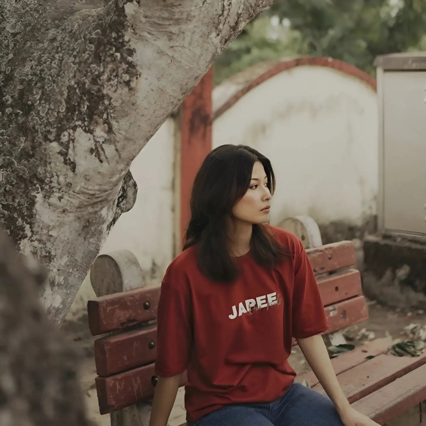 Red Oversized T-shirt Non-Printed